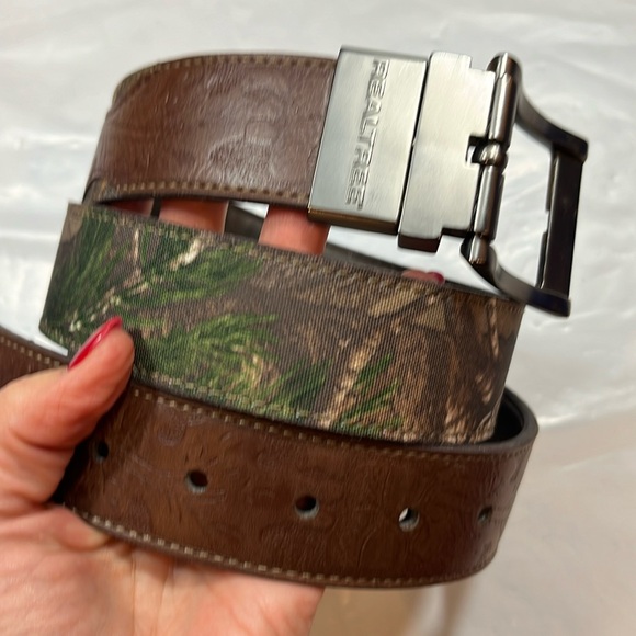 REALTREE REVERSIBLE Brown/ tan green camo BELT Leather Silver Buckle men 34-36 M - Picture 4 of 15